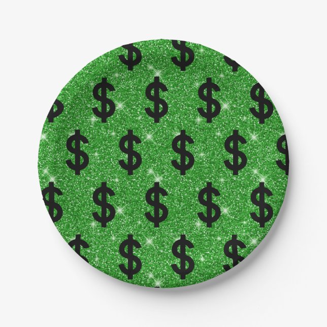 Black Dollar Sign Money Entrepreneur Wall Street Paper Plates (Front)