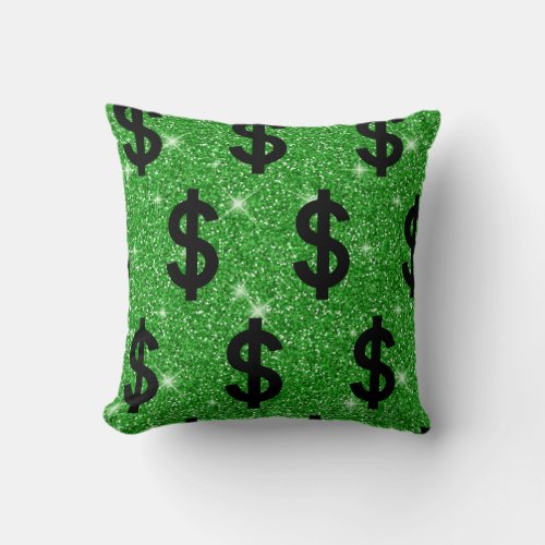 Black Dollar Sign Money Entrepreneur Wall Street Throw Pillow
