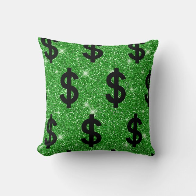 Black Dollar Sign Money Entrepreneur Wall Street Throw Pillow (Front)