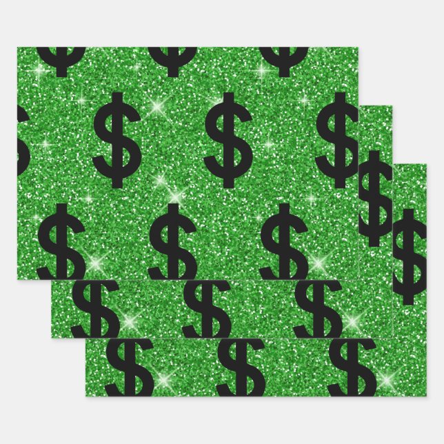 Black Dollar Sign Money Entrepreneur Wall Street Wrapping Paper Sheets (Set)