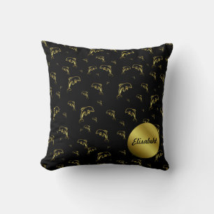 black,dolphin, fish, nature, aquatic, design, throw pillow