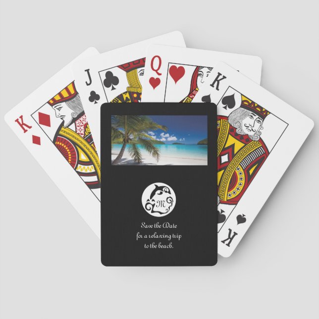 Black Dolphin Silhouette Monogram Photo Poker Cards (Back)