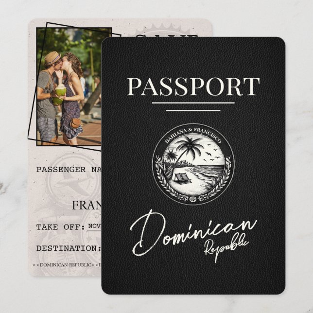 Black Dominican Republic Passport Save The Date (Front/Back)