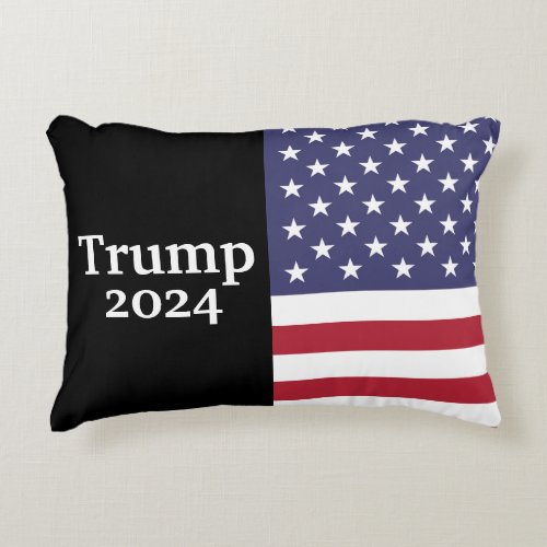 Black Donald Trump 2024 American Flag Accent Pillow