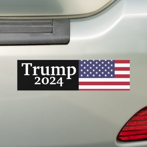 Black Donald Trump 2024 American Flag Bumper Sticker