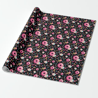Black Donut Collage Wrapping Paper