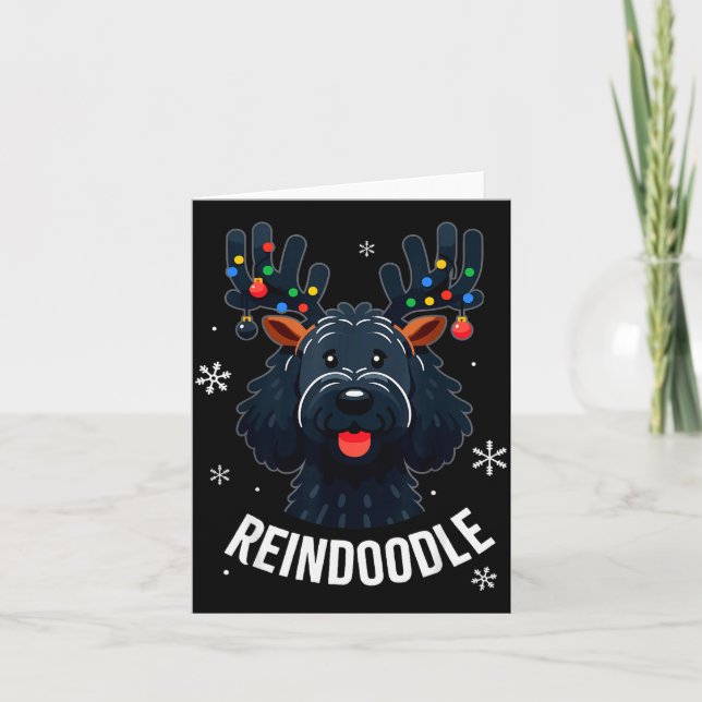 Black Doodle Dog Reindoodle Reindeer Doodle Christ Card (Front)