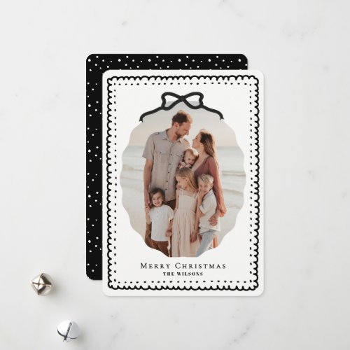 Black Doodle Frames & Bow Photo Christmas Holiday Card