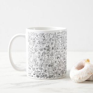black doodle hand drawn white mug