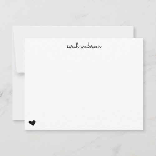 Black Doodle Heart Personalized Stationery Note Card