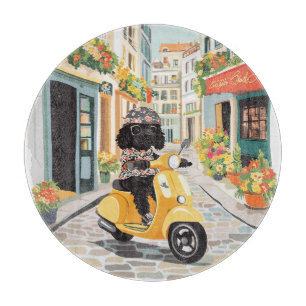 Black Doodle Riding Scooter European City Streets Cutting Board