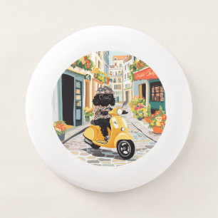 Black Doodle Riding Scooter European City Streets Wham-O Frisbee