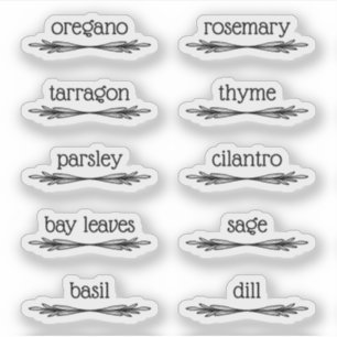 Black Doodled Sprigs 10 Spice Herb Labels