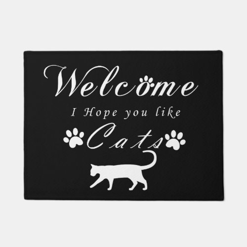 Black Doormat Welcome I Hope  You Like Cats 