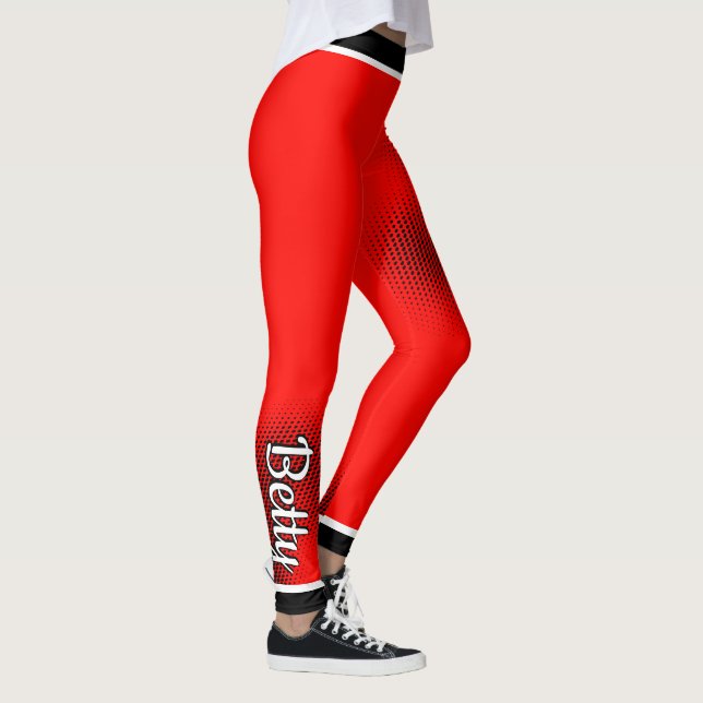 Black Dot Pattern with Name on RED Leggings (Right)
