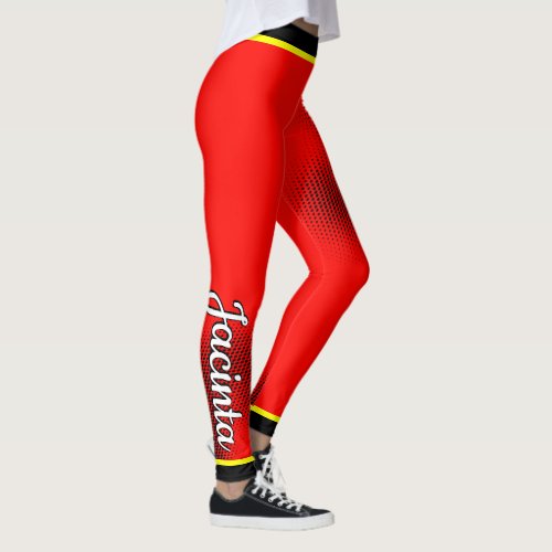 Black Dot Pattern with Name on RED Leggings