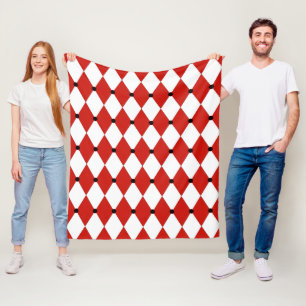 Black Dot Red and White Harlequin Fleece Blanket