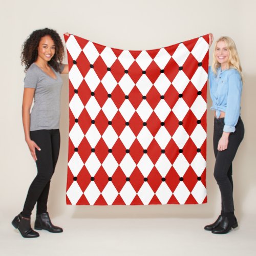 Black Dot Red and White Harlequin Fleece Blanket