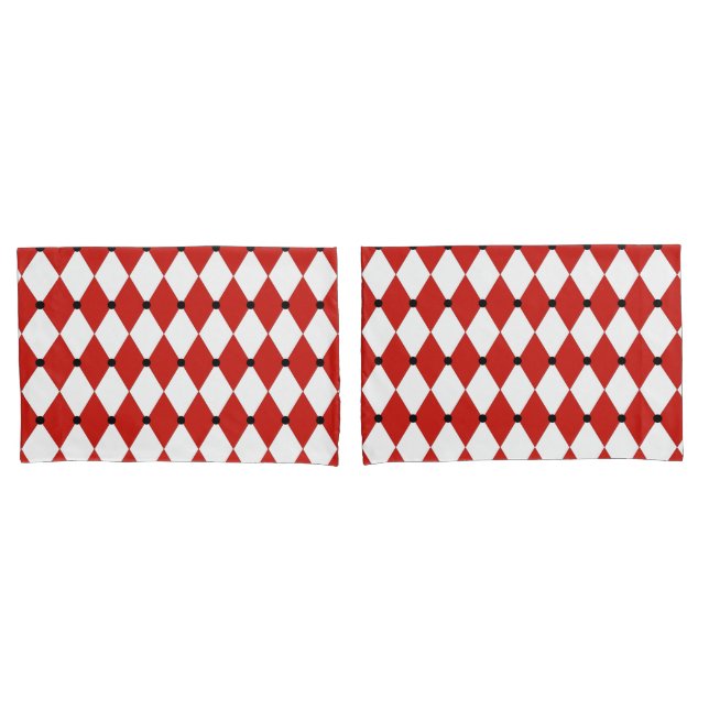 Black Dot Red and White Harlequin Pillow Case (Front-Set)