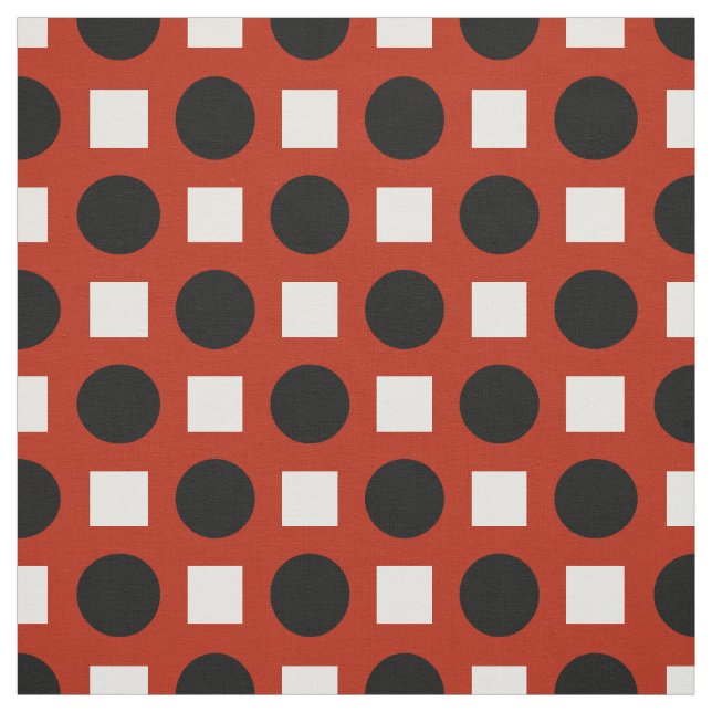 Black dots and white squares on red fabric (Swatch)
