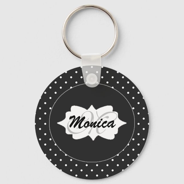 Black Dots Basic Round Button Keychain (Front)