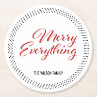Black Dots Border Merry Everything Holiday Round Paper Coaster
