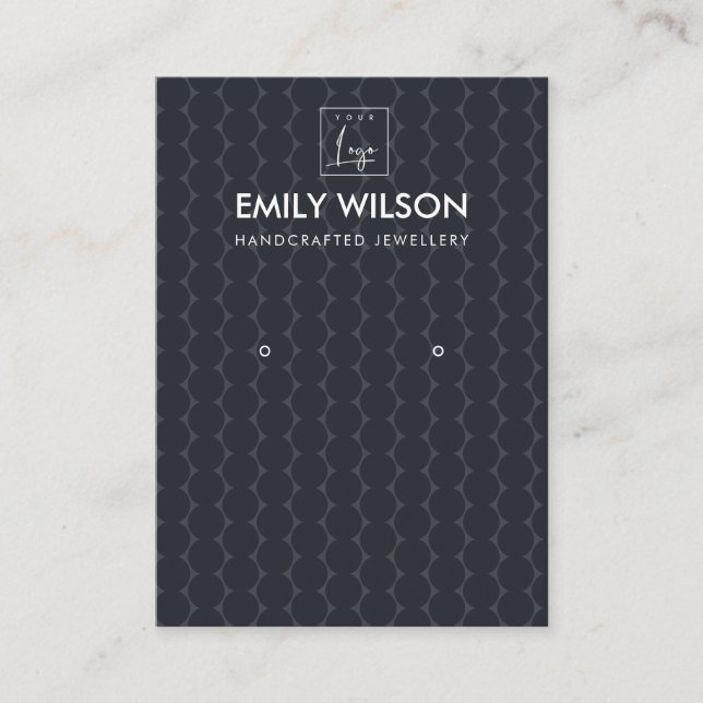 BLACK DOTS CIRCLE PATTERN EARRING DISPLAY LOGO BUSINESS CARD (Front)