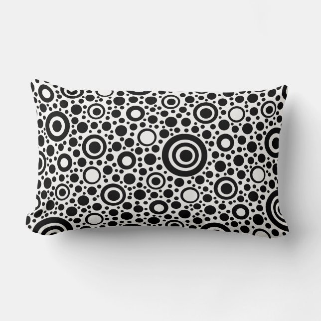 Black Dots & Circle Pattern + your text & backgr. Lumbar Pillow (Front)