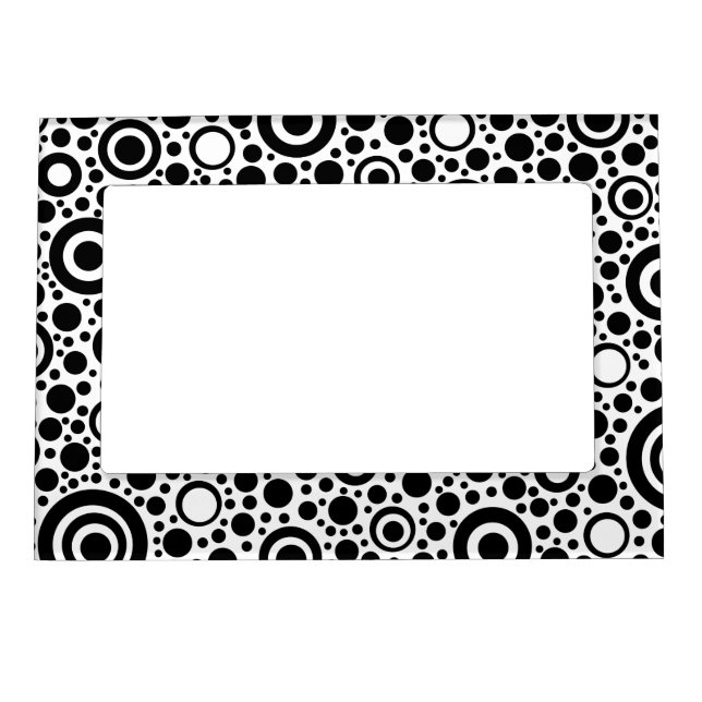 Black Dots & Circle Pattern + your text & backgr. Magnetic Frame (Front)