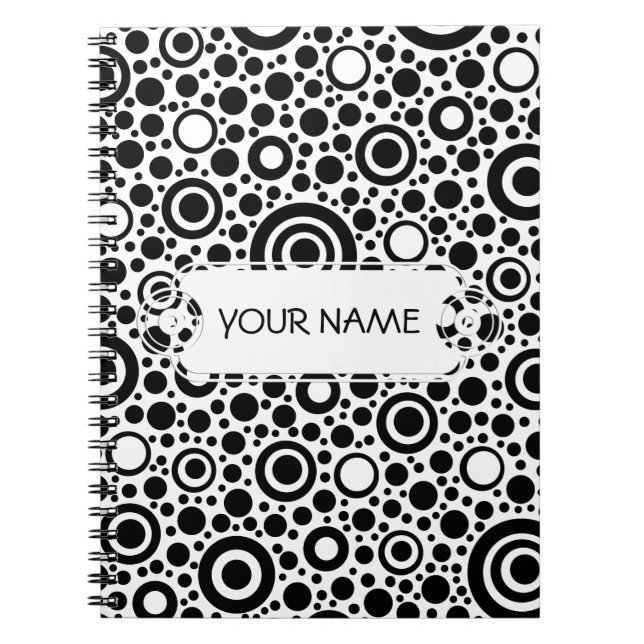 Black Dots & Circle Pattern + your text & backgr. Notebook (Front)