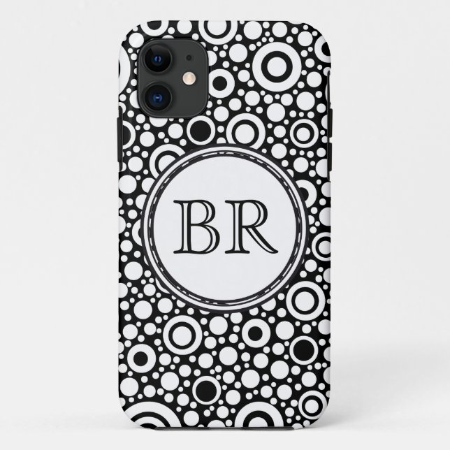 Black Dots & Circles Grid + your backgr. & text Case-Mate iPhone Case (Back)