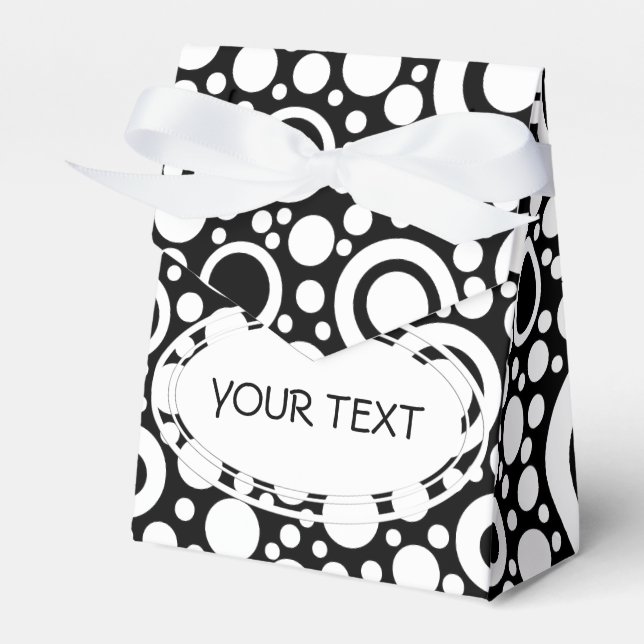 Black Dots & Circles Grid + your backgr. & text Favor Boxes (Front Side)