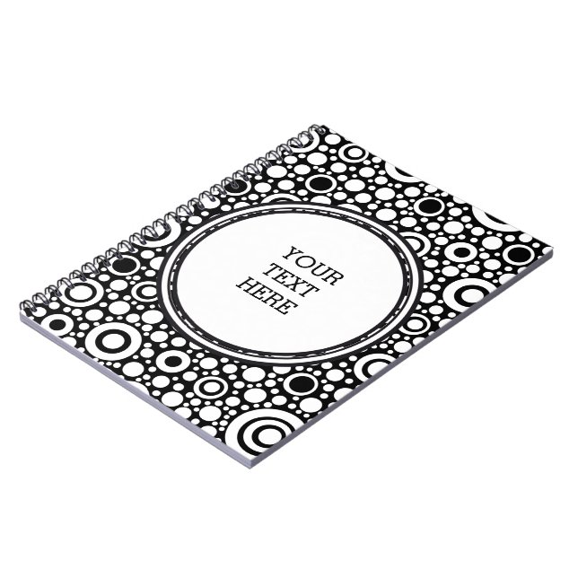Black Dots & Circles Grid + your backgr. & text Notebook (Left Side)