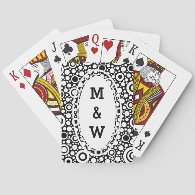 Black Dots & Circles Grid + your backgr. & text Poker Cards (Back)