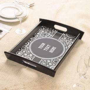 Black Dots & Circles Grid + your backgr. & text Serving Tray