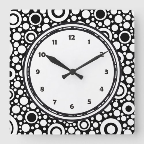 Black Dots  Circles Grid  your backgr  text Square Wall Clock