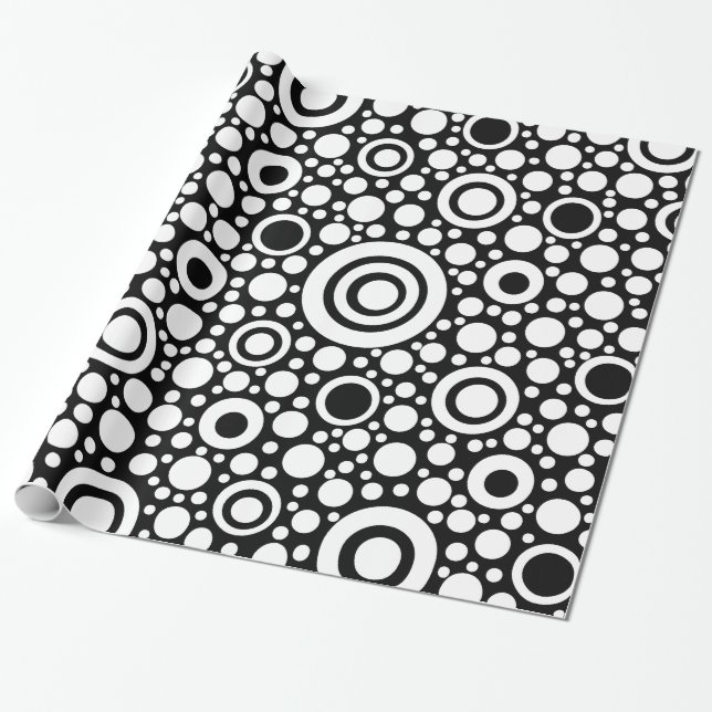 Black Dots & Circles Grid + your backgr. Wrapping Paper (Unrolled)