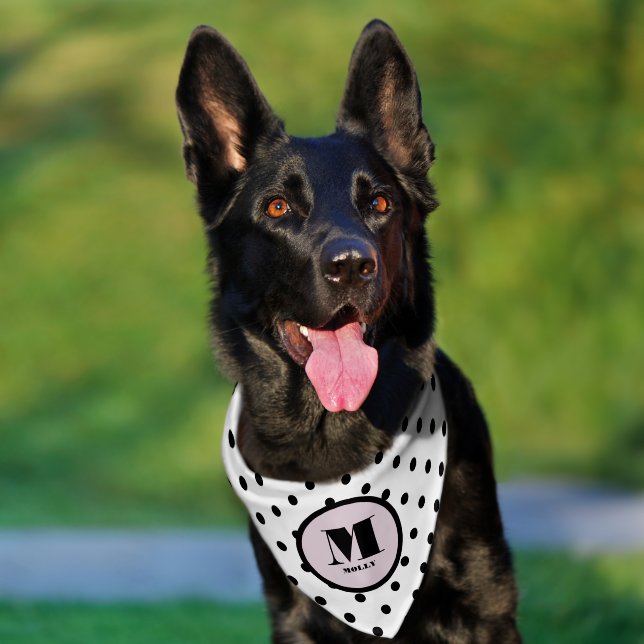 Black Dots Custom Monogram Name  Pet Bandana Collar (Dog)