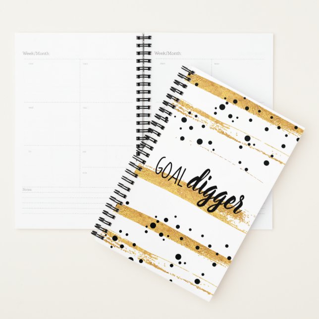 Black Dots Gold Paint Stripes Goal Digger Planner (Display)