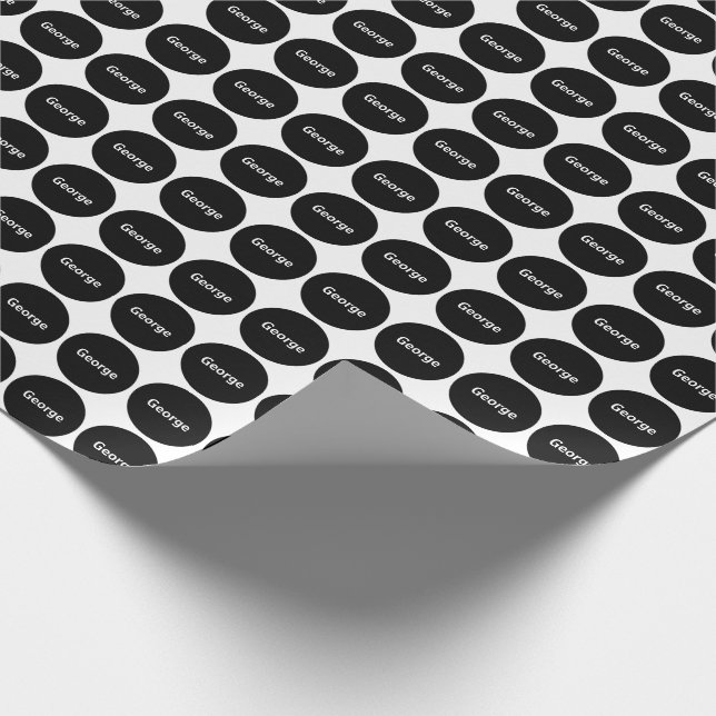 Black Dots Pattern On White With Name Wrapping Paper (Corner)