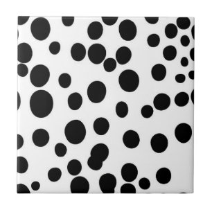 Black dots white background cow dalmatian dog ceramic tile
