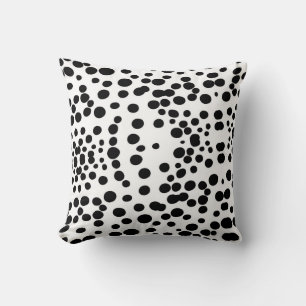 Black dots white background Dalmatian dog cow Throw Pillow