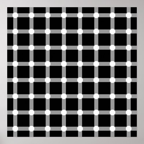 Black Dots White Line Grid Square Optical Illusion Poster