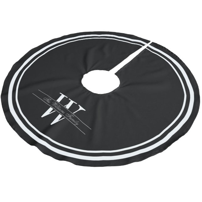 Black Double Border Monogram Brushed Polyester Tree Skirt (Angled)