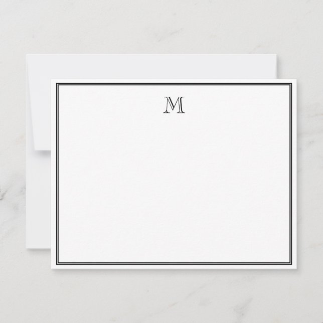 Black Double Border Vintage Monogram Note Card (Front)