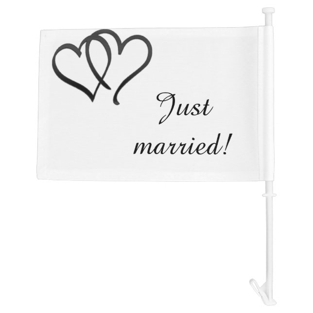 Black Double Heart Just Married Car Flag (Back)