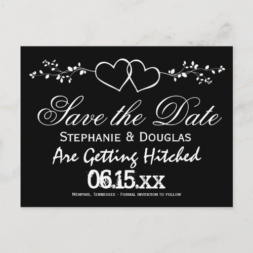 Black Double Hearts Save the Date Postcards