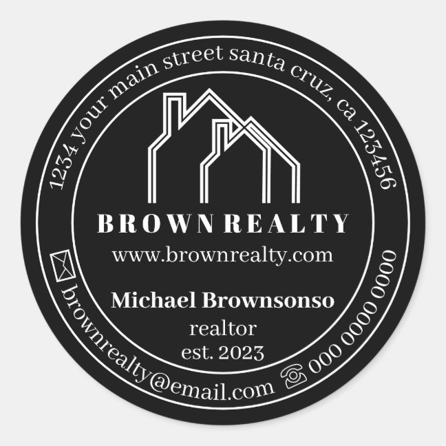 Black Double House Logo Real Estate Agent Classic Round Sticker