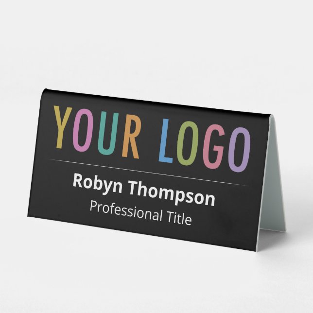 Black Double Sided Desk Name Plate Business Logo Table Tent (Front)