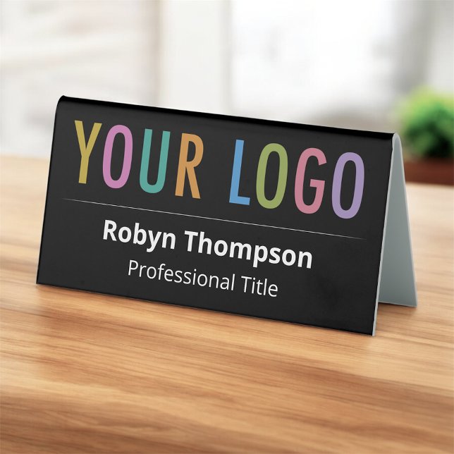 Black Double Sided Desk Name Plate Business Logo Table Tent (MISOOK Black Name Plate Tent with Logo Double-Sided)
